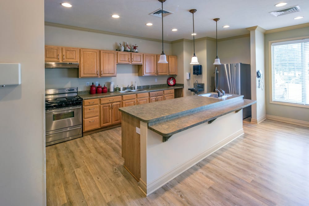 Modern kitchen area in senior living apartment at GreenTree at Mt. Vernon in Mt. Vernon, Illinois 