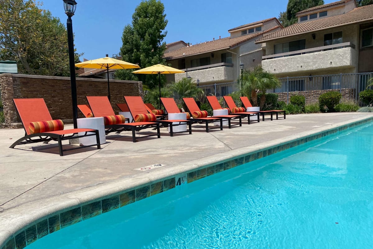 Residents enjoy a swim in the resort-style pool at Mountain View Apartments in Camarillo, California