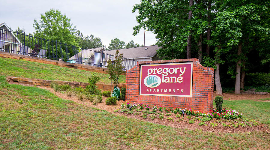 Welcome sign at Gregory Lane in Acworth, Georgia