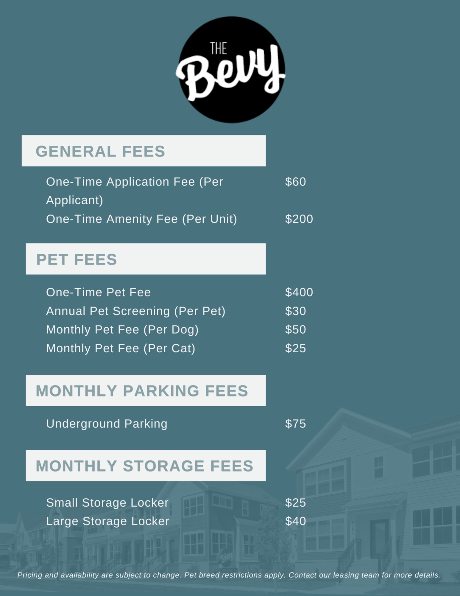 Fees for The Bevy Apartments