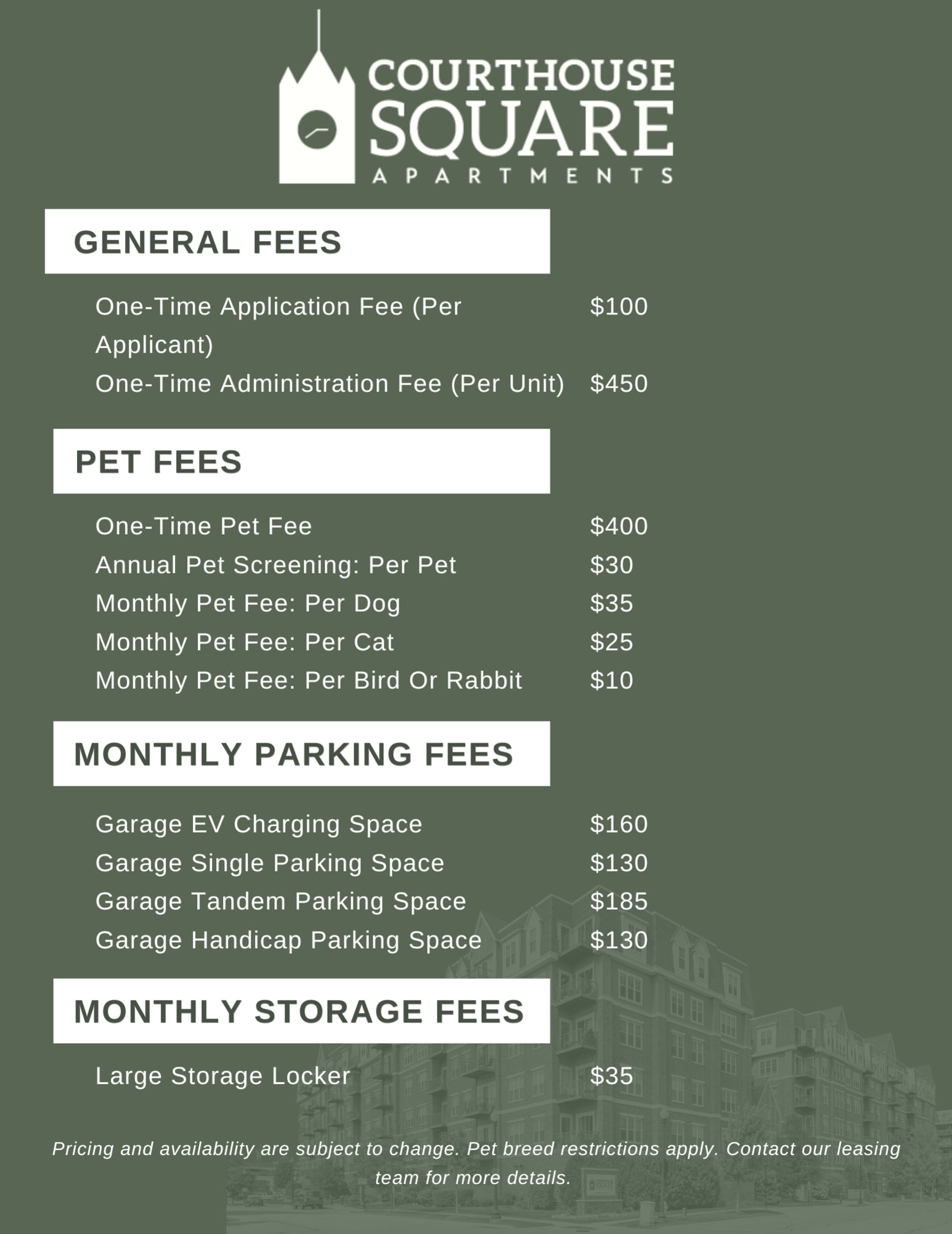 Fees for Courthouse Square Apartments