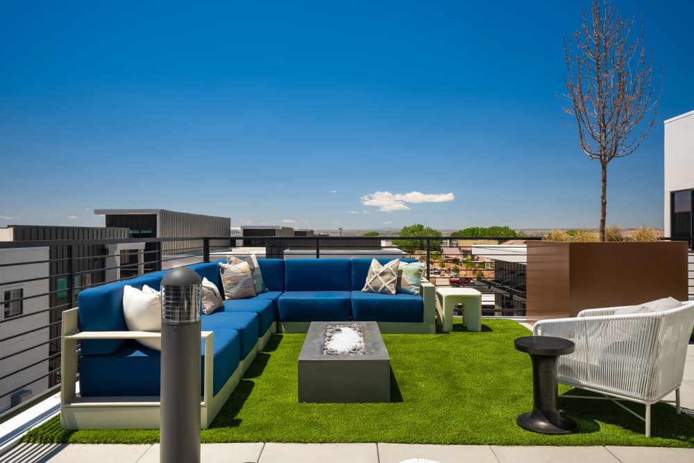 Outdoor seating at Olympus Latitude in Albuquerque, New Mexico