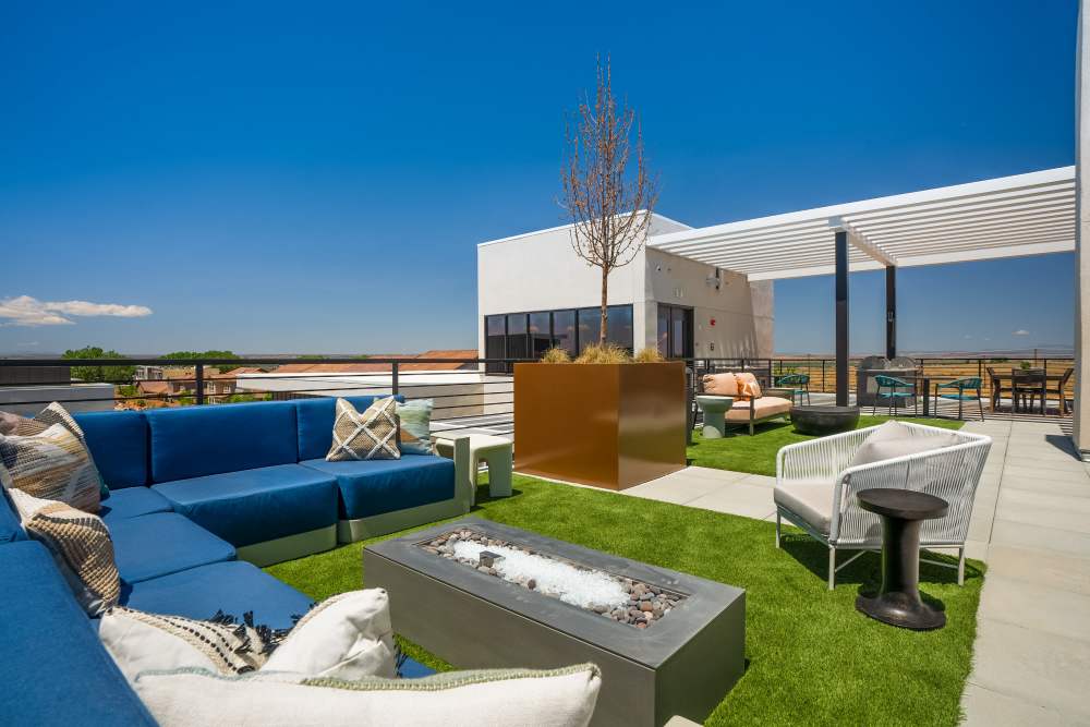 Roofless outdoor seating of Olympus Latitude in Albuquerque, New Mexico