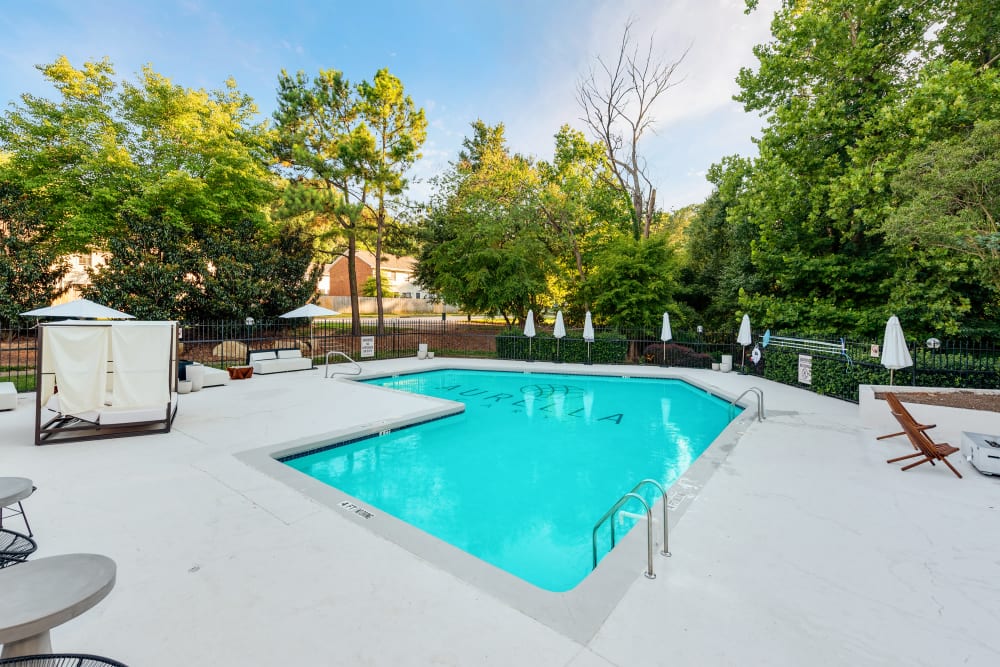 Sparkling swimming pool at Aurella Cary in Cary, North Carolina