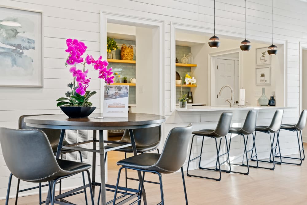 Clubhouse dining area at The Waterford in Morrisville, North Carolina