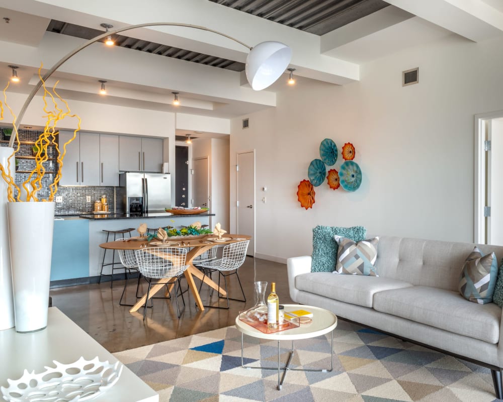 Large open-concept living area at Mosaic Dallas in Dallas, Texas