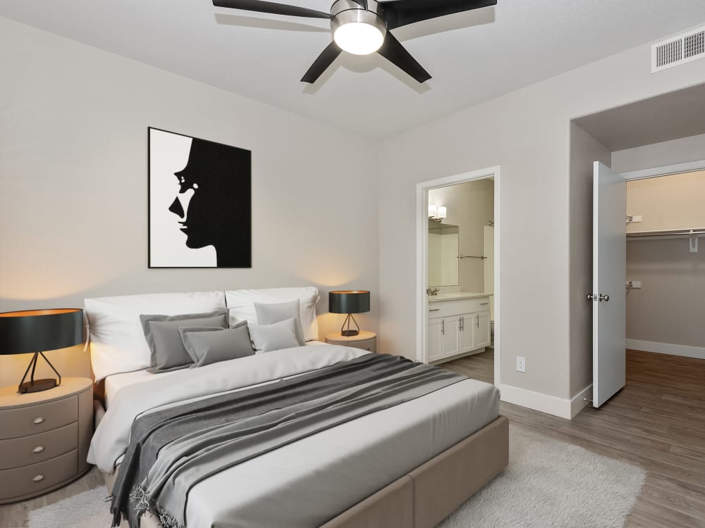 Model bedroom at The Retreat Apartments in Phoenix, AZ