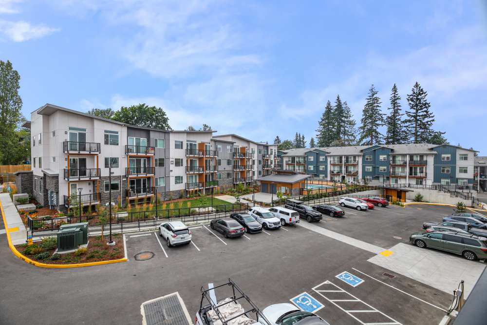 Aerial view of community at Allegro in Lynnwood, Washington
