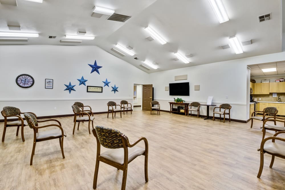 An activities room at Merrill Gardens at Sheldon Park in Eugene, Oregon 