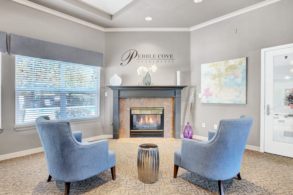 Clubhouse fireplace at Pebble Cove Apartments in Renton, Washington