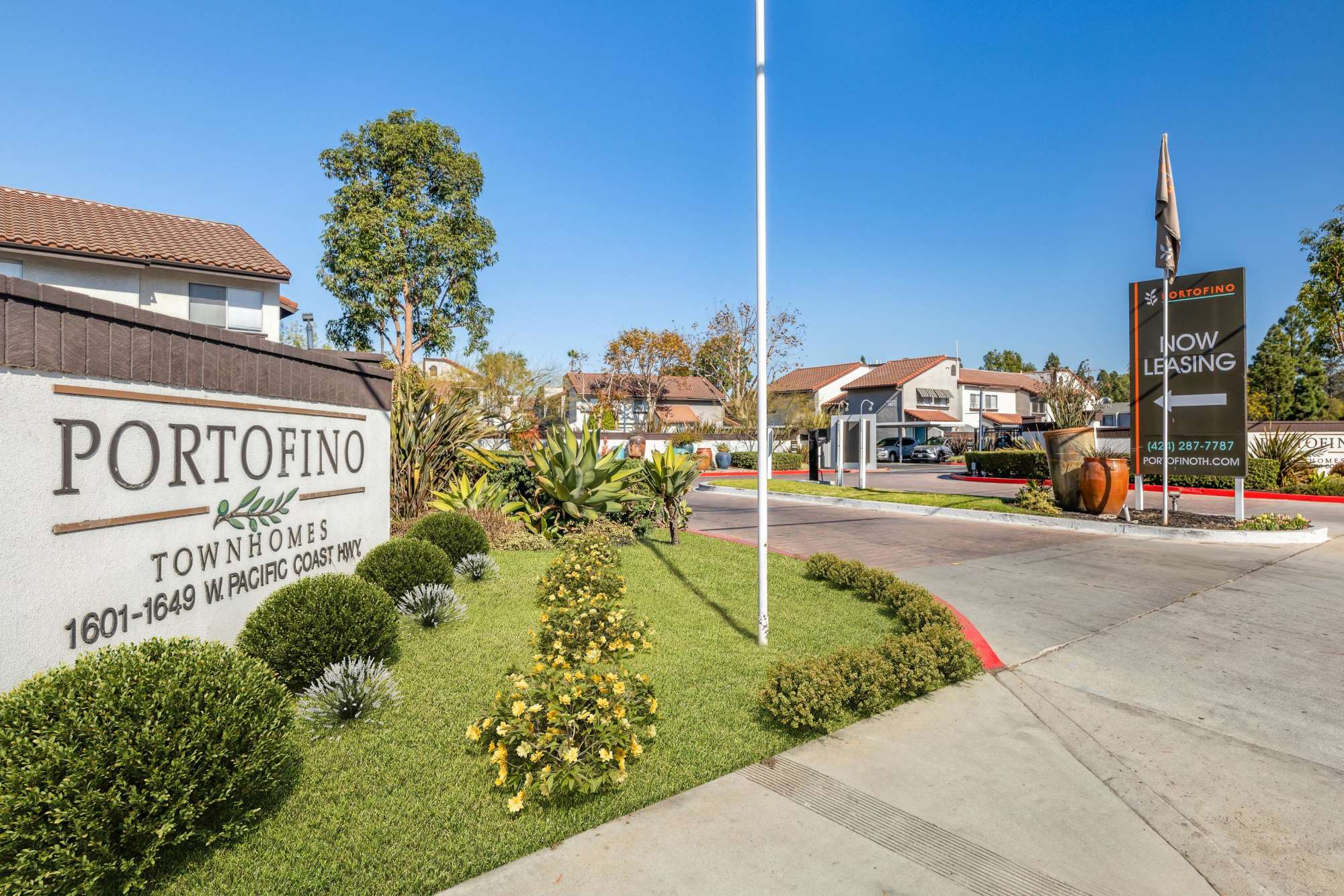 The monument sign at Portofino Townhomes in Wilmington, California