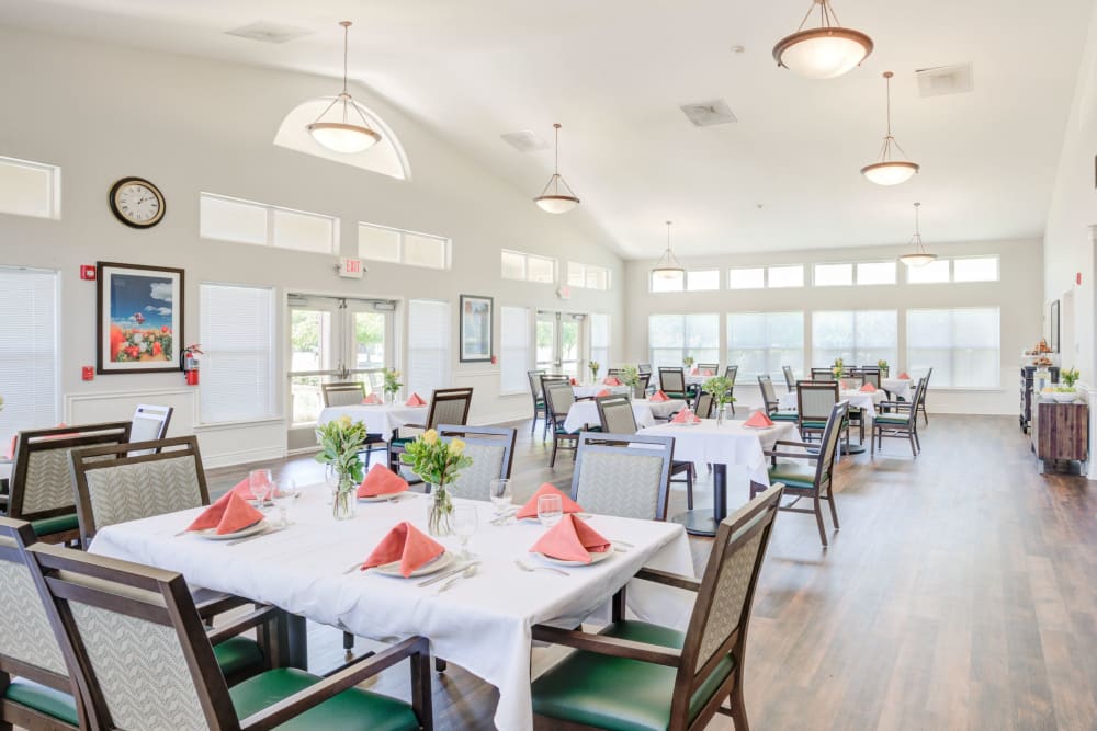 The dining room of Evergreen Senior Living in Eugene, Oregon. 