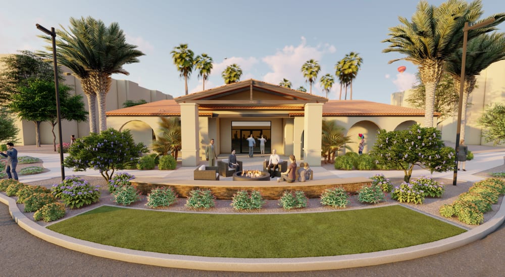 Rendering of renovated building entrance and garden at The Highlands at Spectrum, Gilbert,AZ