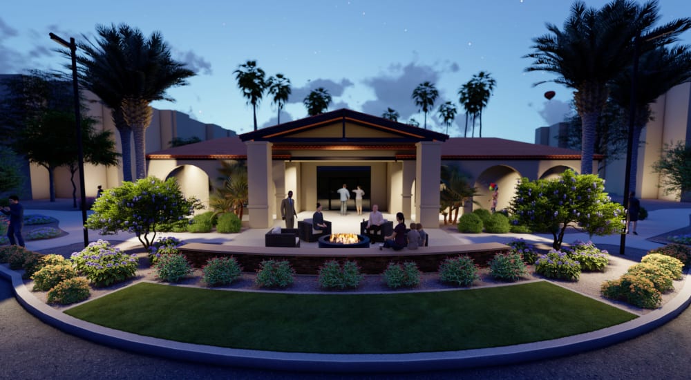 Rendering of renovated building entrance at night at The Highlands at Spectrum, Gilbert,AZ