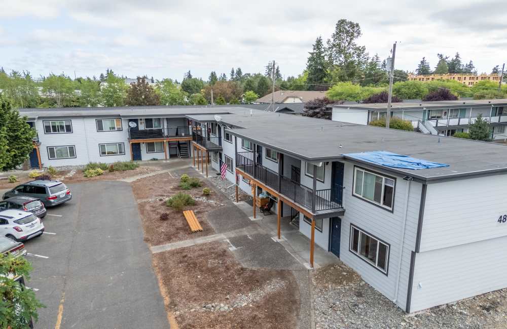 Aerial shot of apartments at The Sage Collection in Tacoma, Washington