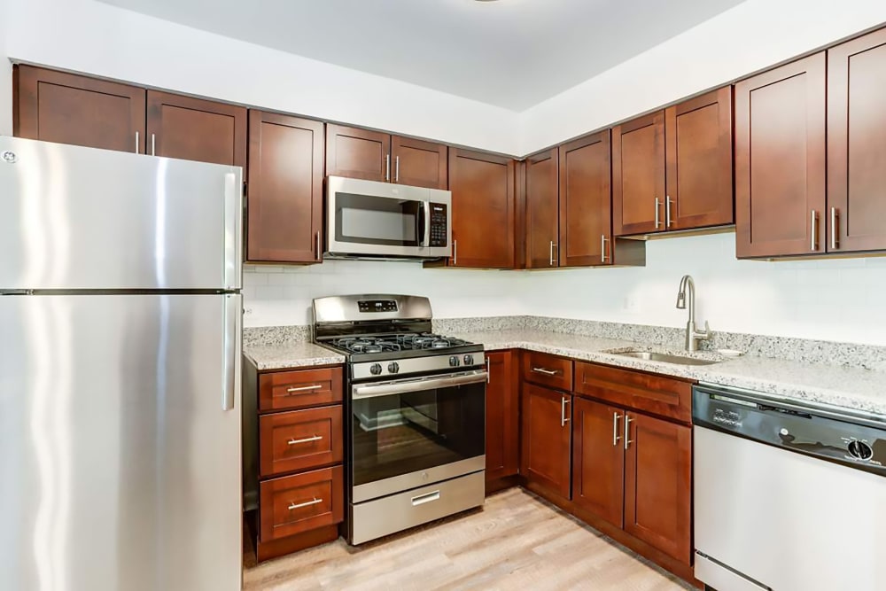 Model kitchen at Hampton Manor Apartments and Townhomes in Cockeysville, Maryland
