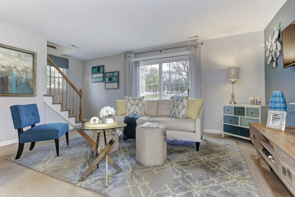 Living room of a two story townhome at Olde Forge Townhomes in Perry Hall, Maryland
