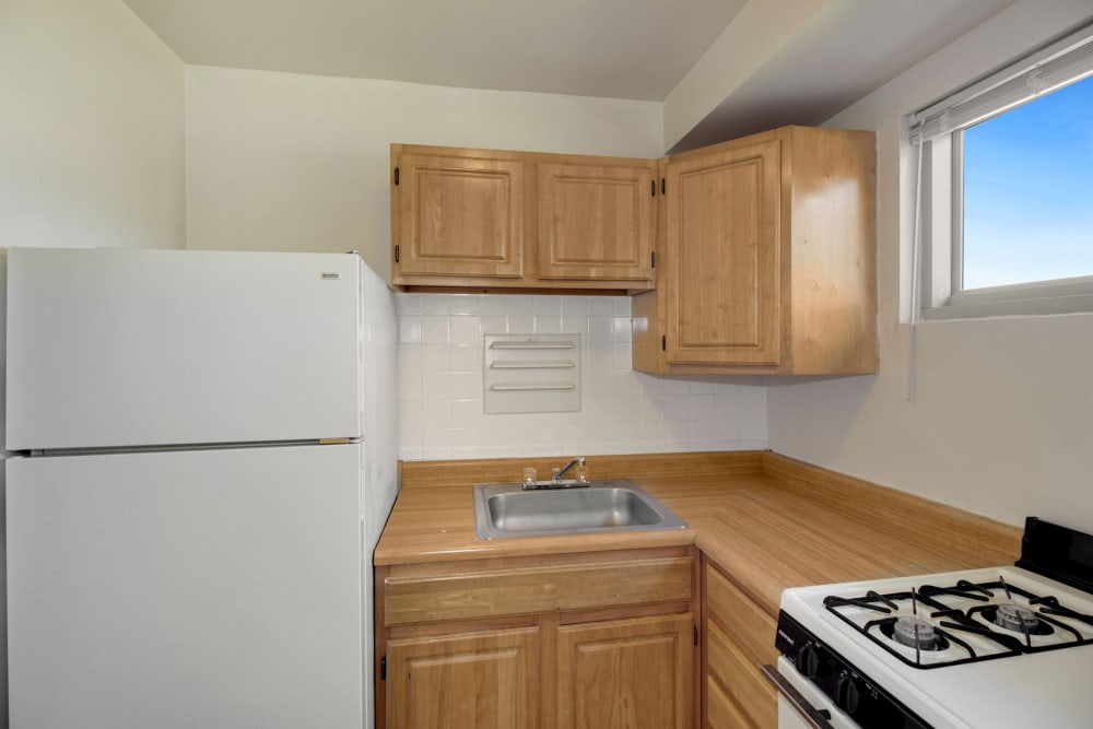 Model kitchen at Barclay Square Apartments in Baltimore, Maryland