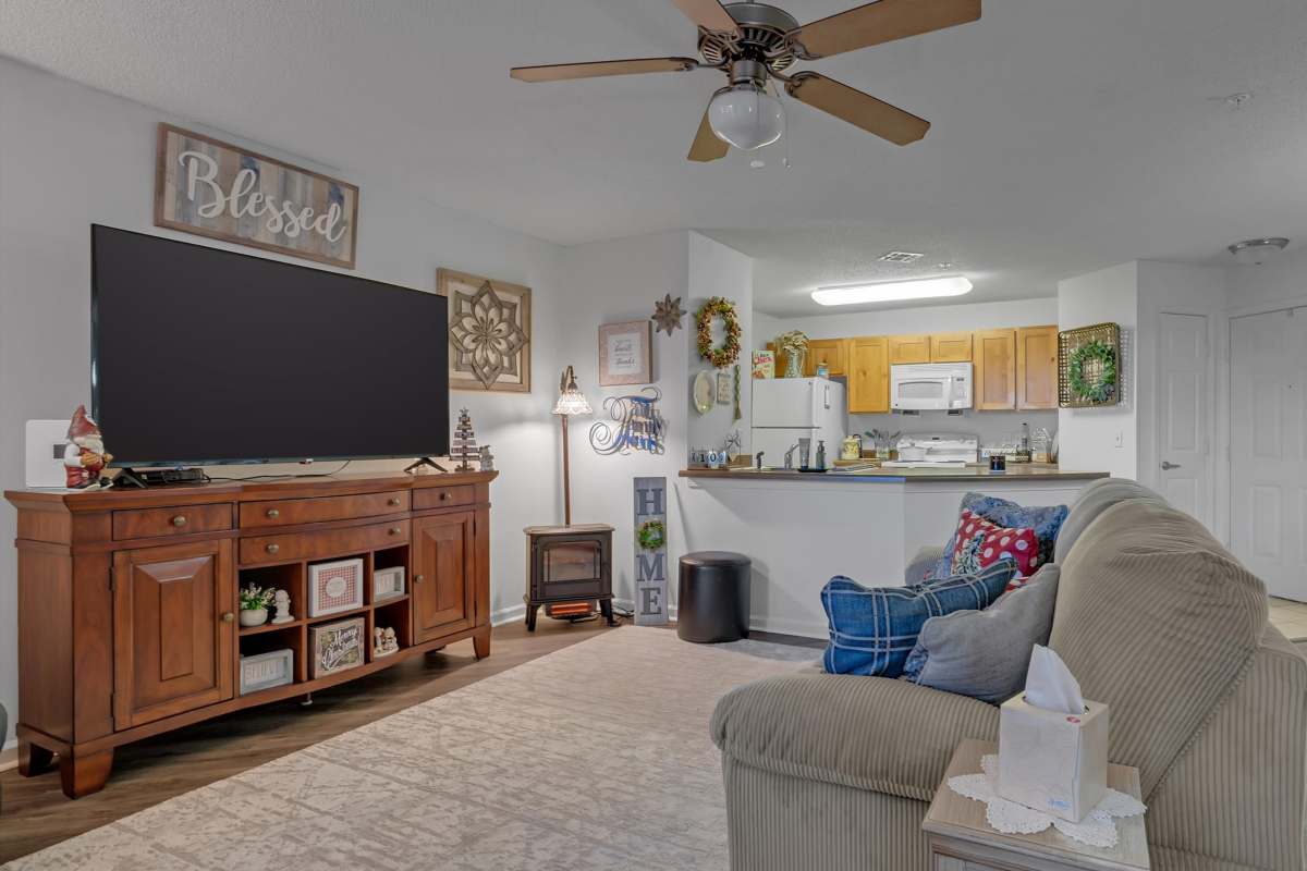Living room and kitchen at River Ridge in Sand Springs, Oklahoma