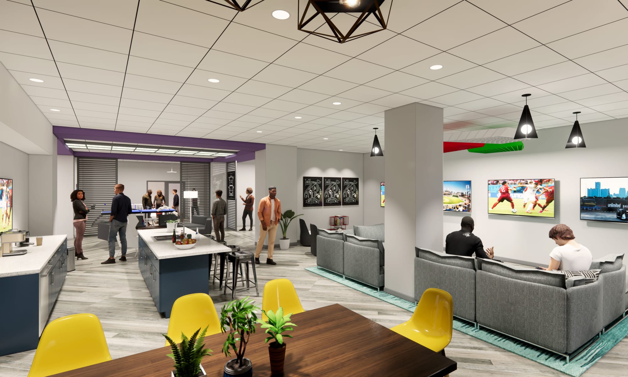 Rendering of lobby space at The Kahn in Detroit, Michigan