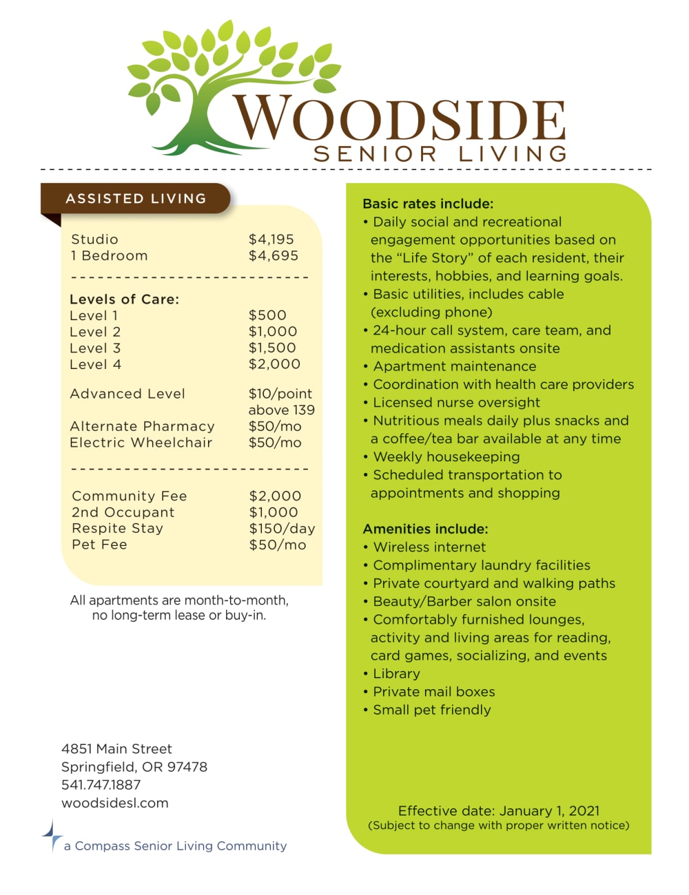 Woodside Senior Living rates