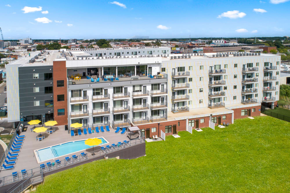 Exterior with view of pool at The Scout Scott's Addition in Richmond, Virginia