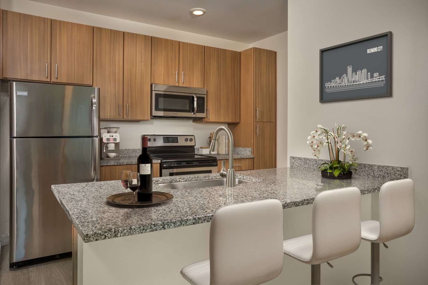 Kitchen in an apartment at The Preserve Scott's Addition in Richmond, Virginia