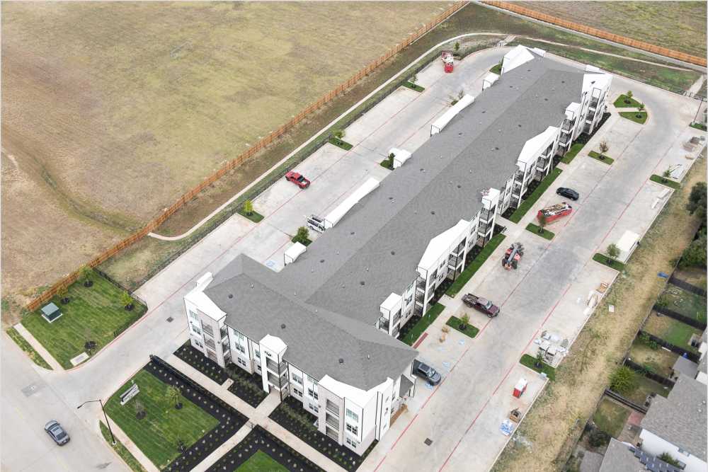 Aerial view of the apartments at The Trail Lakes in Fort Worth, Texas