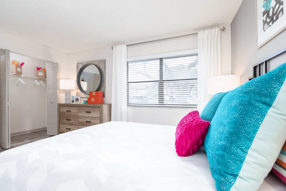 Model home's bedroom at Siena Apartments in Plantation, Florida