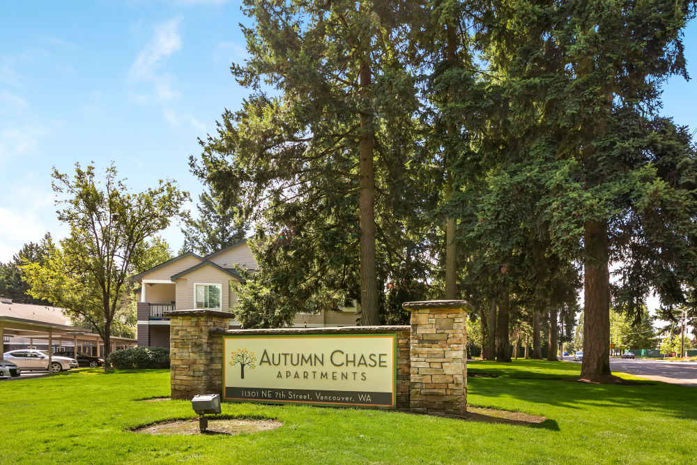 Signage of apartment at Autumn Chase Apartments in Vancouver, Washington