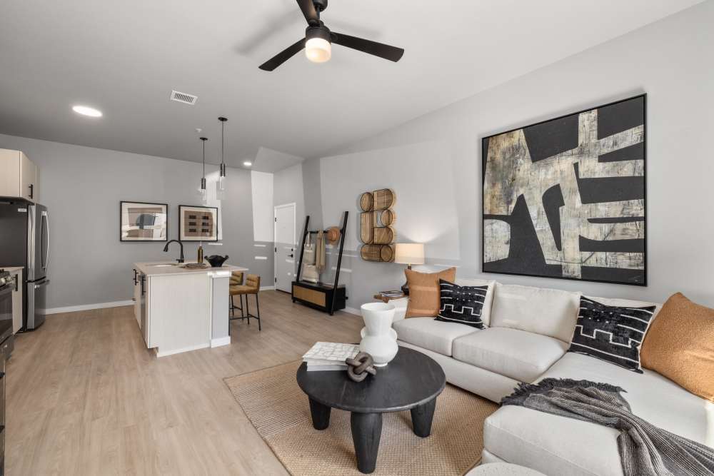 Well decorated living room at The Highlands at Silverdale in Silverdale, Washington