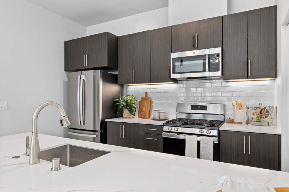 Kitchen with microwave at The Highlands at Silverdale in Silverdale, Washington