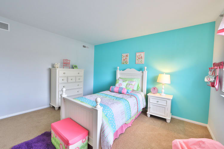 Model bedroom decorated for a child at Willowood Apartment Homes in Westminster, MD