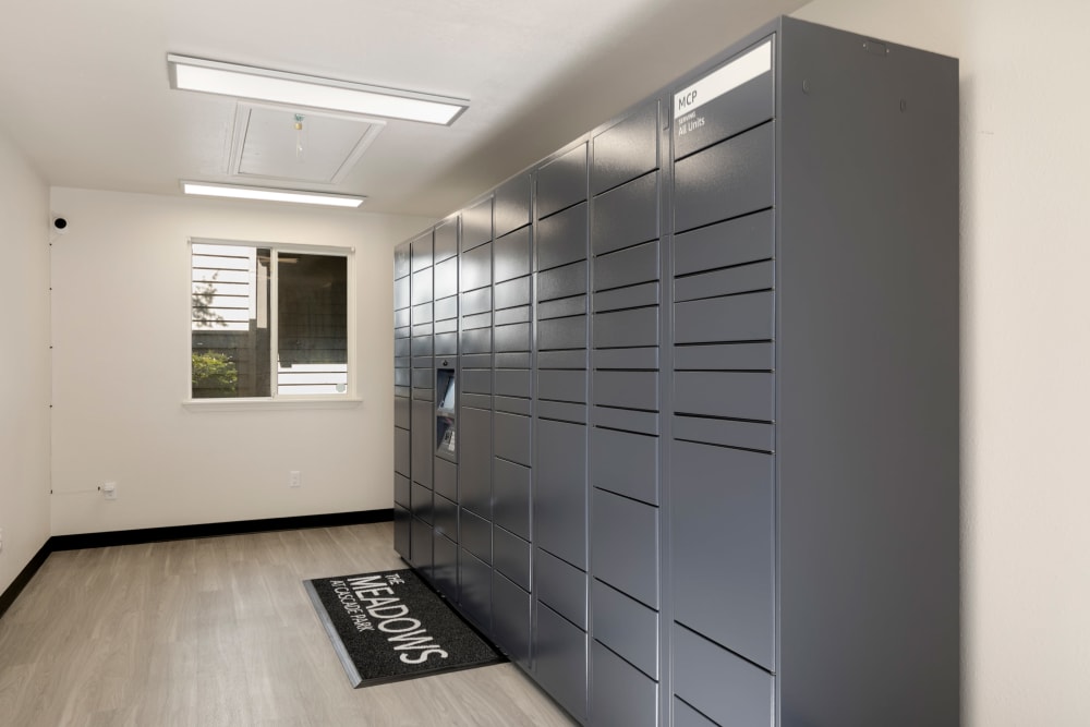 Package lockers at Meadows at Cascade Park Apartments in Vancouver, Washington