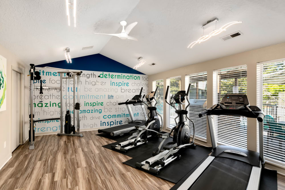 Clean, modern community gym at Meadows at Cascade Park Apartments in Vancouver, Washington