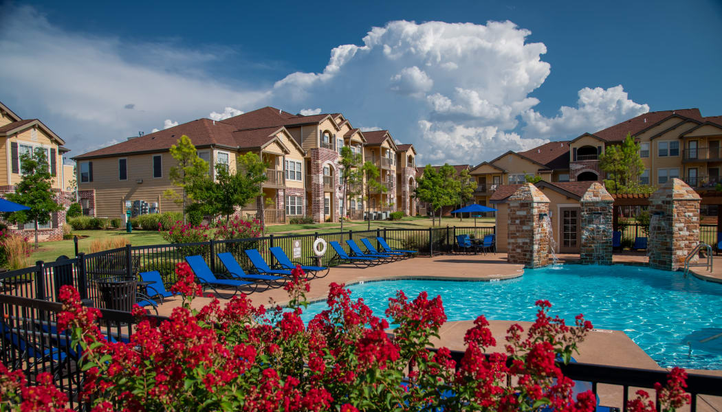 View of Villas at Canyon Ranch's gated community swimming pool in Yukon, Oklahoma