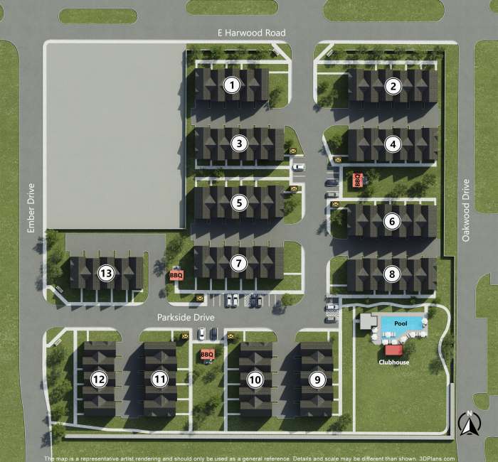 Sitemap of Parkwood Oaks in Bedford,Texas