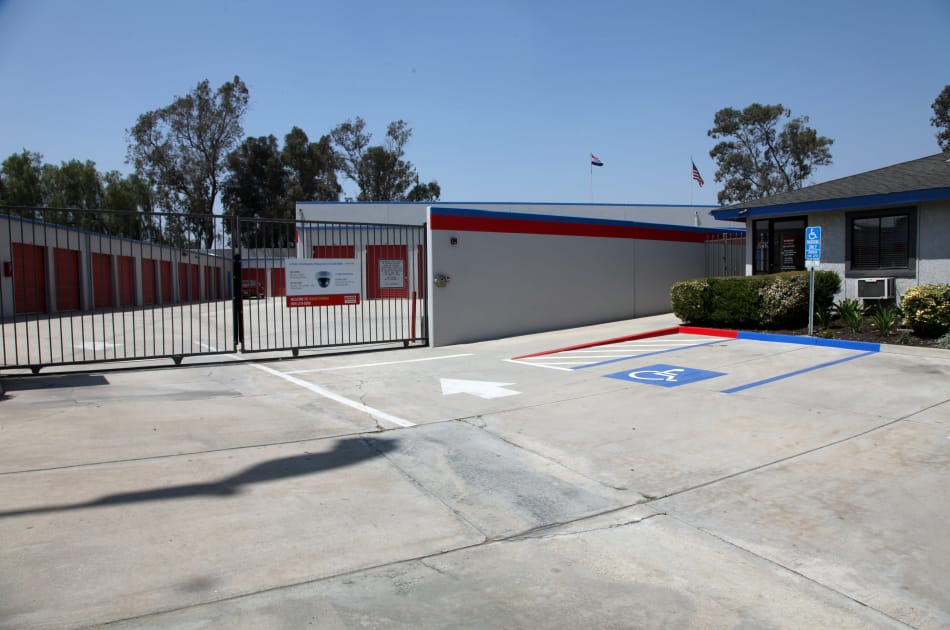 Security gate at Trojan Storage in Colton, California