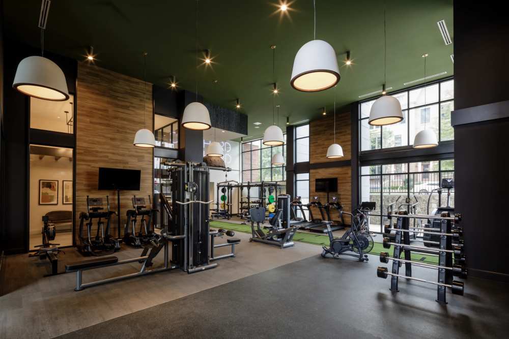 Lifting weights at The Elysian at Stonefield in Charlottesville, Virginia