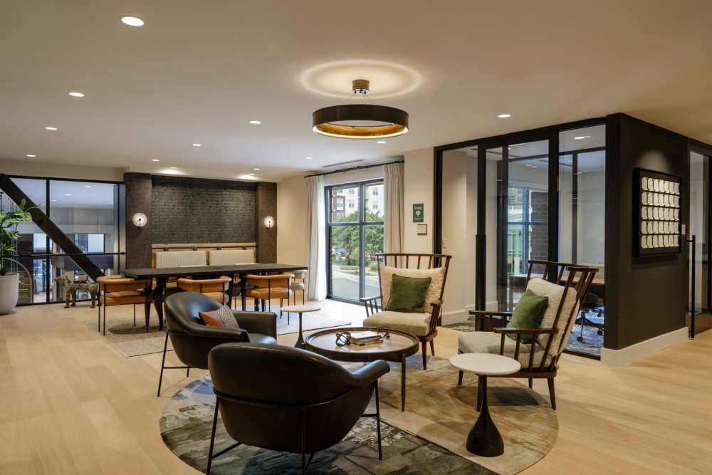 Tables in the clubhouse at The Elysian at Stonefield in Charlottesville, Virginia