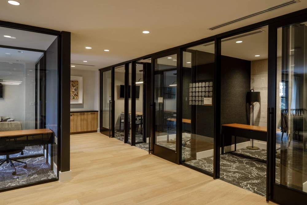 Study rooms in the clubhouse at The Elysian at Stonefield in Charlottesville, Virginia