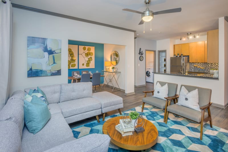 Open concept layout with hardwood floors at Presley Oaks in Charlotte, North Carolina