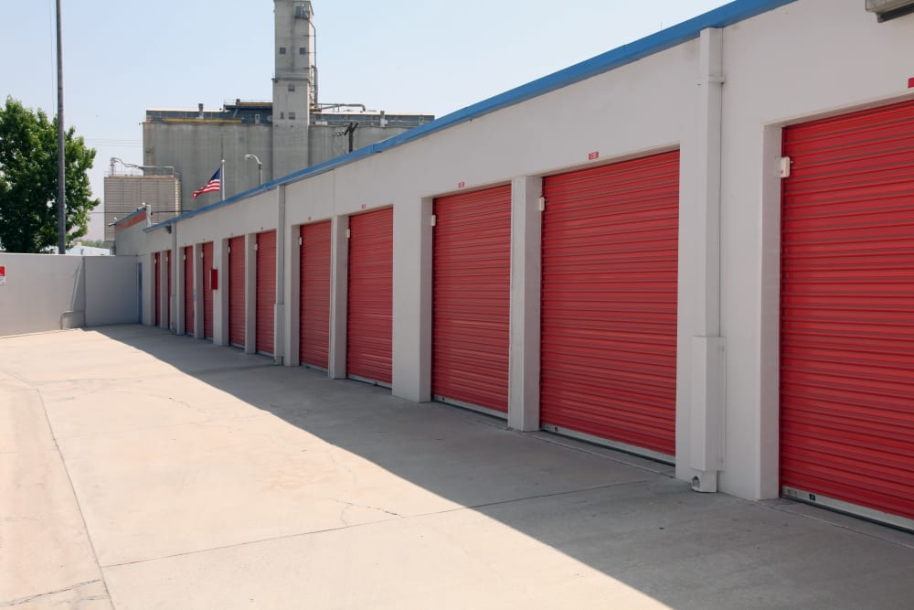 Wide driveways for drive-up access at Trojan Storage of Colton in Colton, California