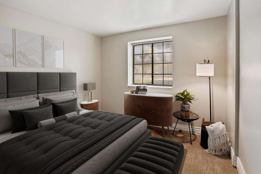 Modern bedroom at Royal Ridge Apartments in Midvale, Utah