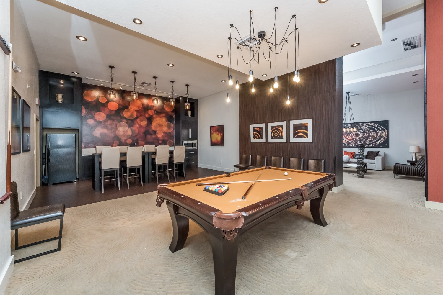 Billiards room in the resident clubhouse at Tuscany Pointe at Tampa Apartment Homes in Tampa, Florida