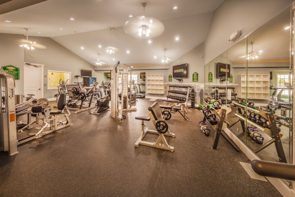 Well-equipped fitness center at Cobblestone Crossings in Terre Haute, Indiana