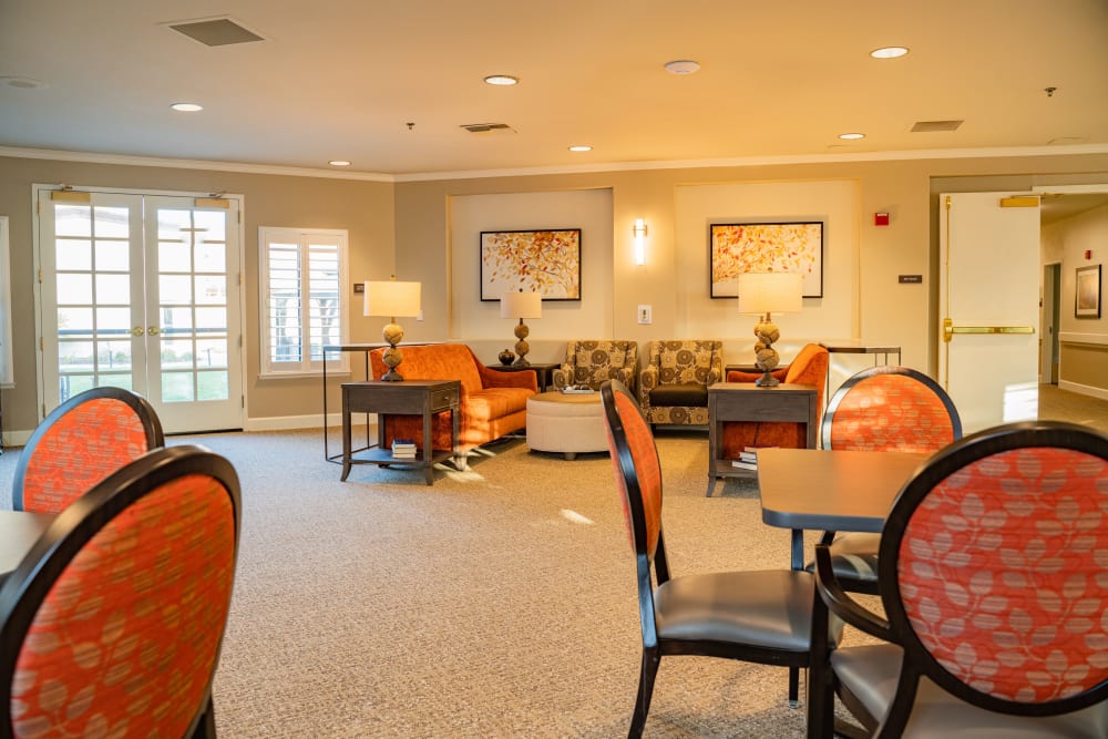 Seating area at Carefield Pleasanton in Pleasanton, California. 