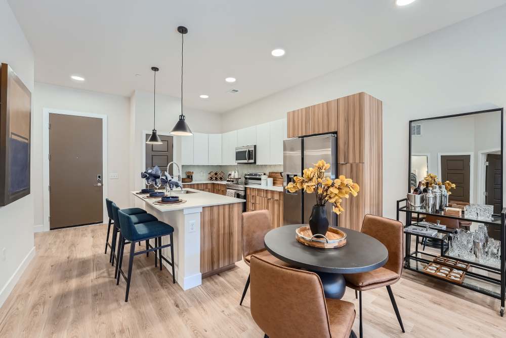 Kitchen view from dining area at Flats on the A in Aurora, Colorado