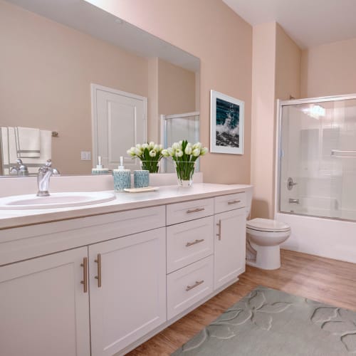 A large bathroom at an apartment at Palisades Sierra Del Oro in Corona, California