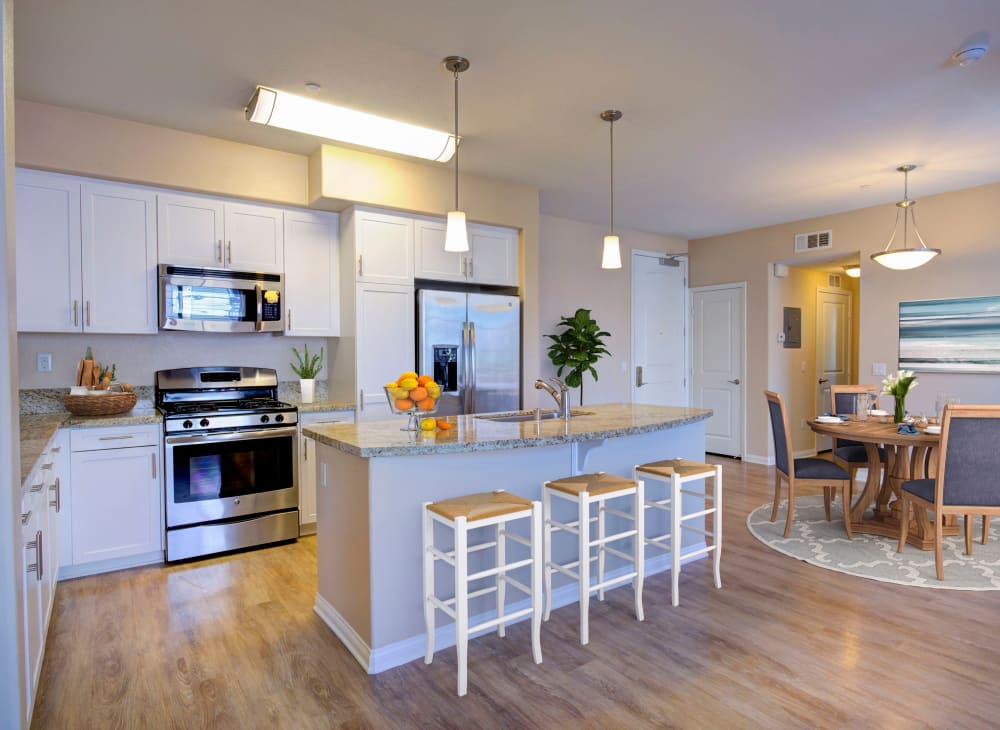 Sleek modern décor in an apartment at Palisades Sierra Del Oro in Corona, California